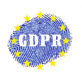 GDPR concept illustration. with fingerprint, European stars and General Data Protection Regulation abbreviation as a symbol of privacy protection.