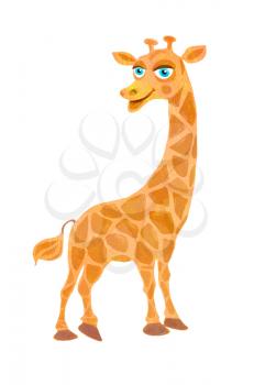 Giraffe. Cartoon hand drawn illustration with giraffe isolated on white background. African animals. Wildlife art for fabric, postcard, greeting card, book, T-shirt, phone case, for the children