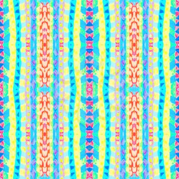 Hand drawn abstract striped colorful seamless pattern with ethnic and tribal motifs. Vertical acrylic brushstrokes. Texture for web, print, wallpaper, home decor, fashion fabric, textile, invitation background, holiday wraps, paper.