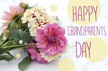 Beautiful dahlias on wooden background. Bouquet of colored dahlias .Happy grandparents day.