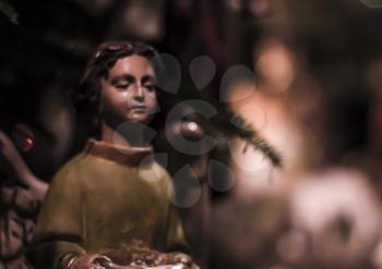 Angelic Medieval Wooden Sculpture. Christmas figure from the Catholic Church