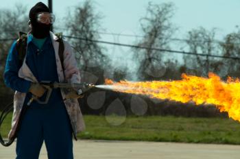 Flamethrower in action. a Flamethrower operational test.