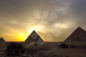 Pyramids of giza. Great pyramids of Egypt. The seventh wonder of the world. Ancient megaliths