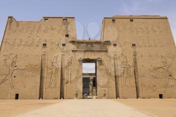 Giza Museum Complex, Egypt - 27 August 2017: Buildings and columns of ancient Egyptian megaliths. Ancient ruins of Egyptian buildings