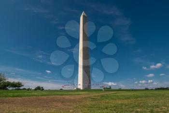 Washington, USA - June 23, 2017: Daylight side view of Washington Monument in Washington, DC, capital city of the USA.