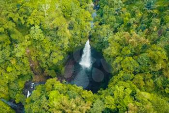 Waterfall in the rain forest. View from above. Waterfall beauty of nature.