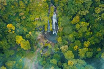 Waterfall in the rain forest. View from above. Waterfall beauty of nature.