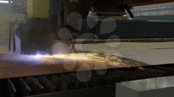 Automatic laser welding machine at the shipyard. Shipbuilding plant, Internal welding workshop m erection of metal structures. The plant in Novorossiysk.