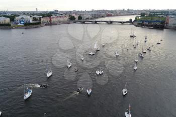 St. Petersburg, Russia - July 24, 2017: Festival of yachts in St. Petersburg on the river neve. Sailing yachts in the river.