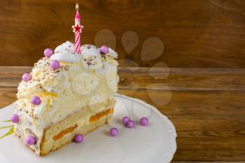 Birthday background cake with burning candles. Birthday Cake. Meringue cake. Pavlova. Birthday card. Birthday background