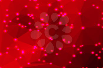 Deep burgundy red abstract low poly geometric background with defocused lights