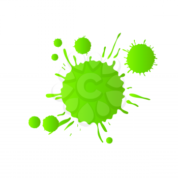 Green vivid vector watercolor paint drops on white