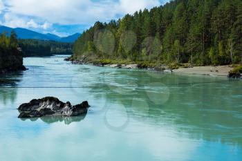 Turquoise river flowing in the distance, Katun river, Altai Mountains, Russia