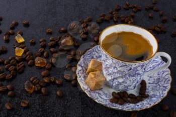 China cup of espresso coffee. Coffee cup. Coffee mug. Morning coffee. Cup of coffee. Coffee break. Strong coffee.
