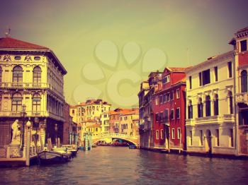 View from Grand Canal in Venice, vintage toned. Venice, Venezia, Italy, Europe. Venice Italy. Venice canal.