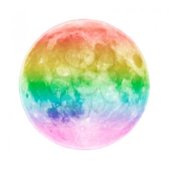Full moon colored as rainbow isolated on white background. Alone concept.