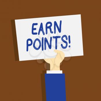 Writing note showing Earn Points. Business concept for collecting big scores in order qualify to win big prize Clipart of Hand Holding Up Sheet of Paper on Pastel Backdrop
