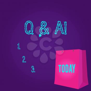Word writing text Q And A. Business photo showcasing defined as questions being asked by showing and answers for them Color Gift Bag with Punched Hole but Without Handle on Twotone Blank Space