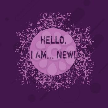 Conceptual hand writing showing Hello I Am New. Concept meaning used greeting or begin telephone conversation Disarrayed Jumbled Musical Notes Icon with Colorful Circle