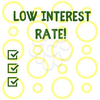 Conceptual hand writing showing Low Interest Rate. Concept meaning Manage money wisely pay lesser rates save higher Seamless Pattern of Loop Rings in Random on White Isolated