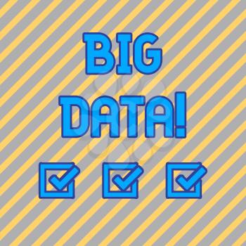 Text sign showing Big Data. Business photo text extremely large sets that may be analysed to reveal patterns Seamless Diagonal Pattern of Pale Gold and Silver Stripes for Formal Theme