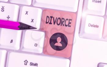Text sign showing Divorce. Business photo showcasing Legal dissolution of marriage Separation Breakup Disagreement
