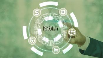 Word writing text Pharmacy. Business photo showcasing shop or hospital dispensary where medicinal drugs are sold