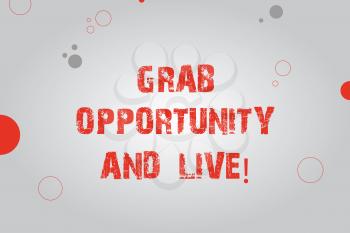 Text sign showing Grab Opportunity And Live. Conceptual photo Take the chances achieve your goals motivation Blank Rectangle with Round Light Beam in Center and Various Size Circles