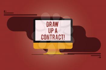 Word writing text Draw Up A Contract. Business concept for Write a business agreement cooperation legal papers Mounted Computer Monitor Blank Reflected Screen on Abstract Background