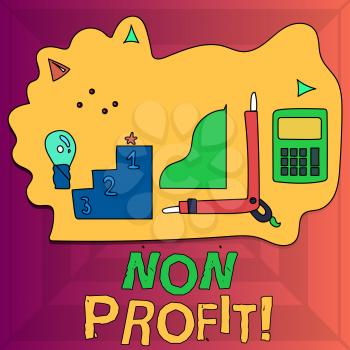 Writing note showing Non Profit. Business concept for not making or conducted primarily to make profit organization Set of Goal Icons for Planning, Advancement and Recognition