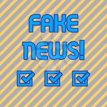 Text sign showing Fake News. Business photo text false stories that appear to spread on internet using other media Seamless Diagonal Pattern of Pale Gold and Silver Stripes for Formal Theme