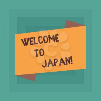 Conceptual hand writing showing Welcome To Japan. Concept meaning Arriving to Asian modern country different culture Blank Color Folded Banner Strip Flat Style Announcement Poster