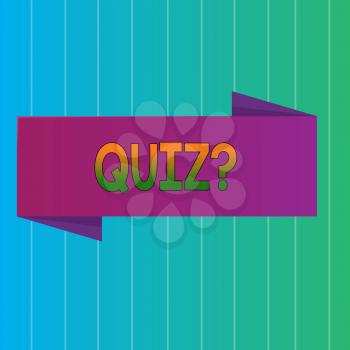 Word writing text Quizquestion. Business photo showcasing Short Tests Evaluation Examination to quantify your knowledge Blank Folded Color Banner photo on Vertically Striped Two Toned Backdrop