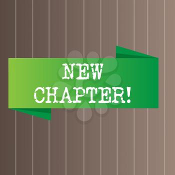 Text sign showing New Chapter. Business photo text Starting ultimately something goals created in your mind Blank Folded Color Banner photo on Vertically Striped Two Toned Backdrop