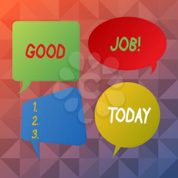 Word writing text Good Job. Business photo showcasing used for praising someone for something they have done well Blank Speech Bubble Sticker in Different Shapes and Color for Multiple Chat