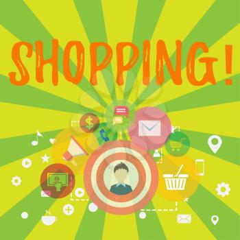 Conceptual hand writing showing Shopping. Concept meaning Shopper customer purchase goods products store experience photo of Digital Marketing Campaign and Elements for Ecommerce