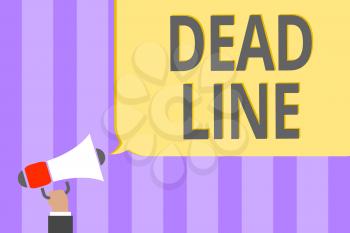 Text sign showing Dead Line. Conceptual photo Period of time by which something must be finished or accomplished Megaphone loudspeaker loud screaming scream idea talk talking speech listen