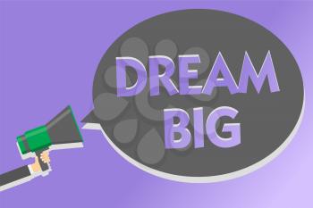 Text sign showing Dream Big. Conceptual photo To think of something high value that you want to achieve Megaphone loudspeaker loud screaming scream idea talk talking speech bubble