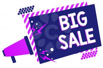 Text sign showing Big Sale. Conceptual photo putting products on high discount Great price Black Friday Megaphone loudspeaker purple striped frame important message speaking loud