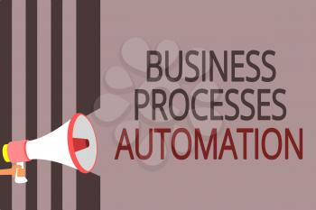 Text sign showing Business Processes Automation. Conceptual photo performed to achieve digital transformation Megaphone loudspeaker gray stripes important message speaking out loud