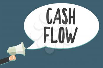 Conceptual hand writing showing Cash Flow. Business photo showcasing Movement of the money in and out affecting the liquidity Megaphone loudspeaker scream idea talk talking speech bubble