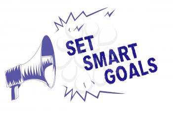 Word writing text Set Smart Goals. Business concept for Establish achievable objectives Make good business plans Purple megaphone loudspeaker important message screaming speaking loud