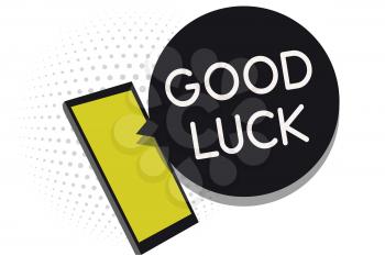 Writing note showing Good Luck. Business photo showcasing A positive fortune or a happy outcome that a person can have Cell phone receiving text messages chat information using applications
