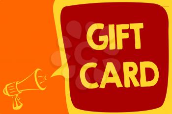 Handwriting text Gift Card. Concept meaning A present usually made of paper that contains your message Megaphone loudspeaker speech bubble important message speaking out loud
