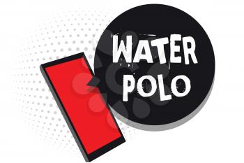 Word writing text Water Polo. Business concept for competitive team sport played in the water between two teams Cell phone receiving text messages chats information using applications