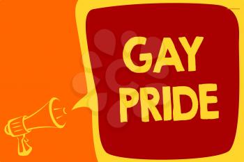 Handwriting text Gay Pride. Concept meaning Dignity of an idividual that belongs to either a man or woman Megaphone loudspeaker speech bubble important message speaking out loud
