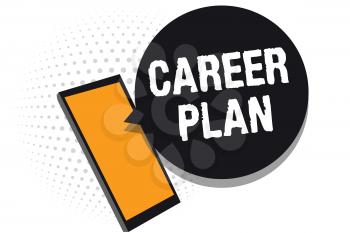 Conceptual hand writing showing Career Plan. Business photo text ongoing process where you Explore your interests and abilities Cell phone receiving messages chats information using applications