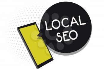 Writing note showing Local Seo. Business photo showcasing This is an effective way of marketing your business online Cell phone receiving text messages chat information using applications