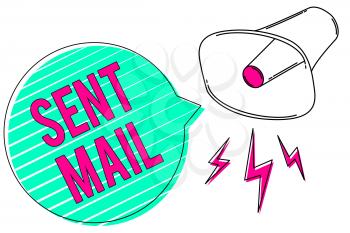 Conceptual hand writing showing Sent Mail. Business photo showcasing Event where a letter to be taken somewhere or goes to the receiver Megaphone green speech bubble stripes important loud message