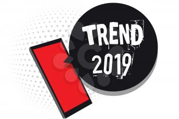 Word writing text Trend 2019. Business concept for things that is famous for short period of time in current year Cell phone receiving text messages chats information using applications